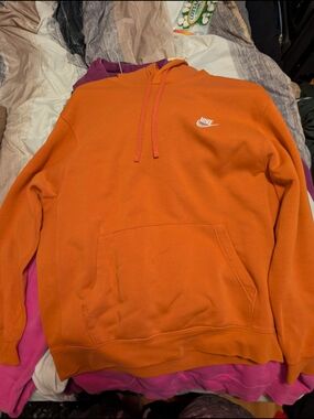 Nike Orange Crewneck Hoodie with White Swoosh